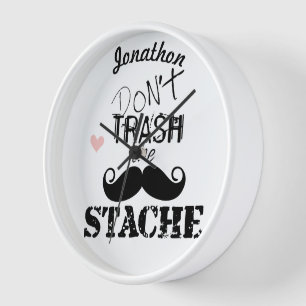 Don't Trash the Stache Moustache Retro Hipster Wall Clock