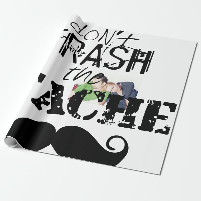 Don't Trash the Stache Moustache Retro Hipster Wrapping Paper (Unrolled)