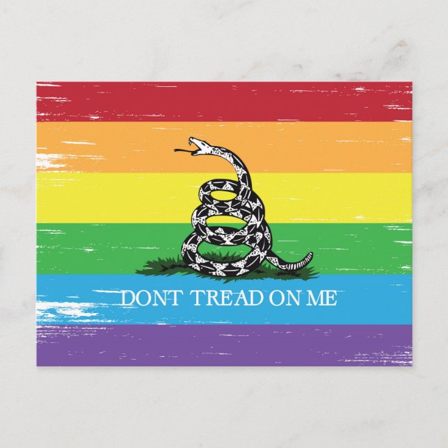 Don't tread on me Gadsden flag LGBT Rainbow grunge Postcard (Front)
