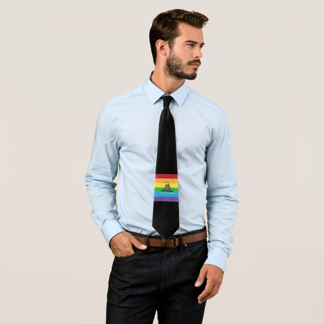 Don't tread on me Gadsden flag LGBT Rainbow grunge Tie (In Situ)