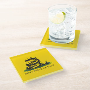 Don't tread on meat funny Gadsden flag parody meme Glass Coaster