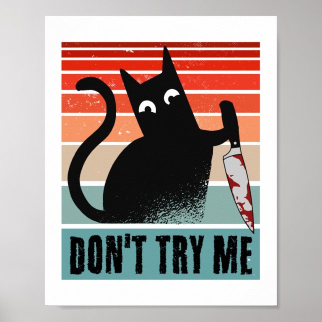 Don't try me, Moody Cat with knife Invitation Poster (Front)