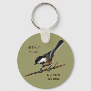 Don't Tweet & Drive: Bird: Colour Pencil Art Key Ring