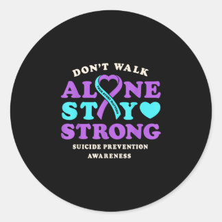 Don't walk alone prevention awareness ribbon heart classic round sticker
