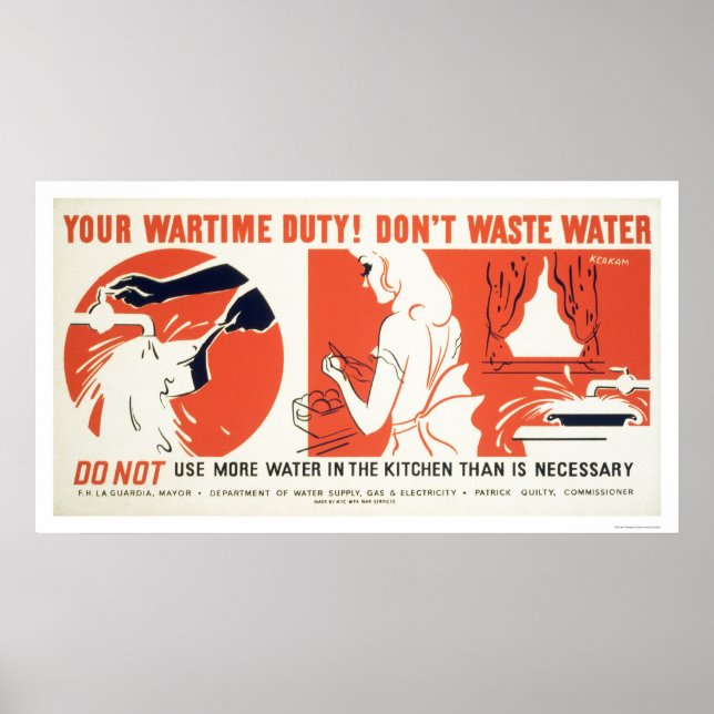 Don't Waste Water Kitchen WPA Poster (Front)