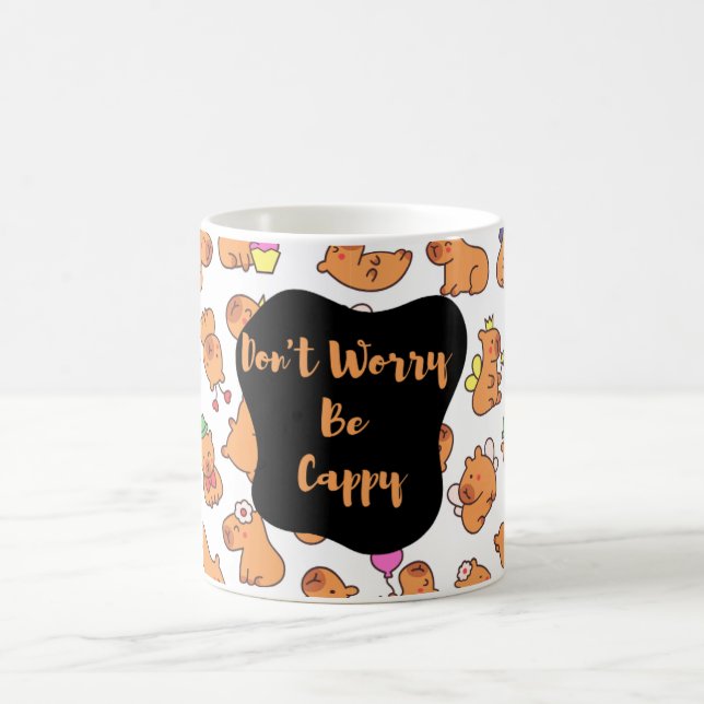 Don't Worry, Be Cappy - Fun Capybara Pattern Coffee Mug (Center)