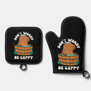 Don't Worry Be Cappy Oven Mitt & Pot Holder Set