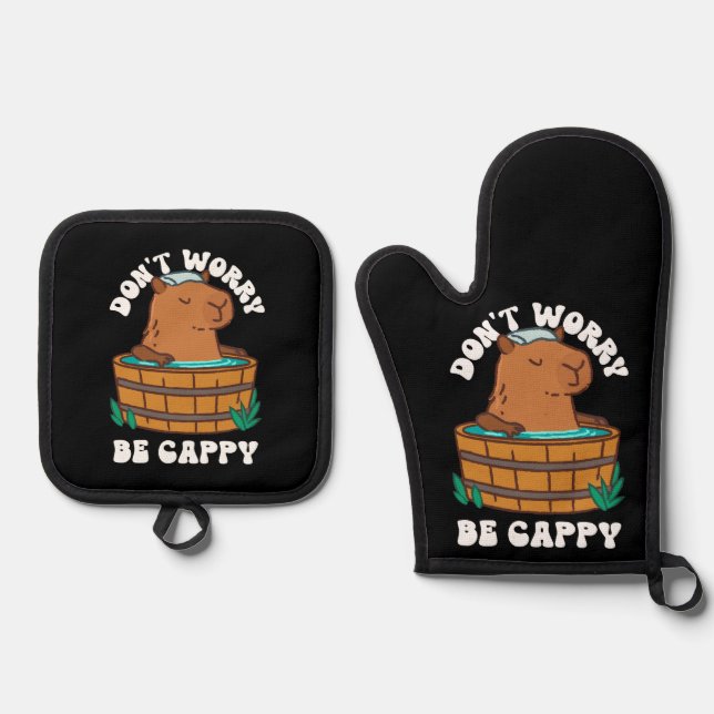 Don't Worry Be Cappy  Oven Mitt & Pot Holder Set (Front)