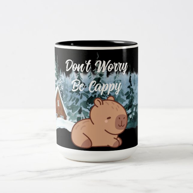 Don't Worry, Be cappy: Winter Serenity Two-Tone Coffee Mug (Center)