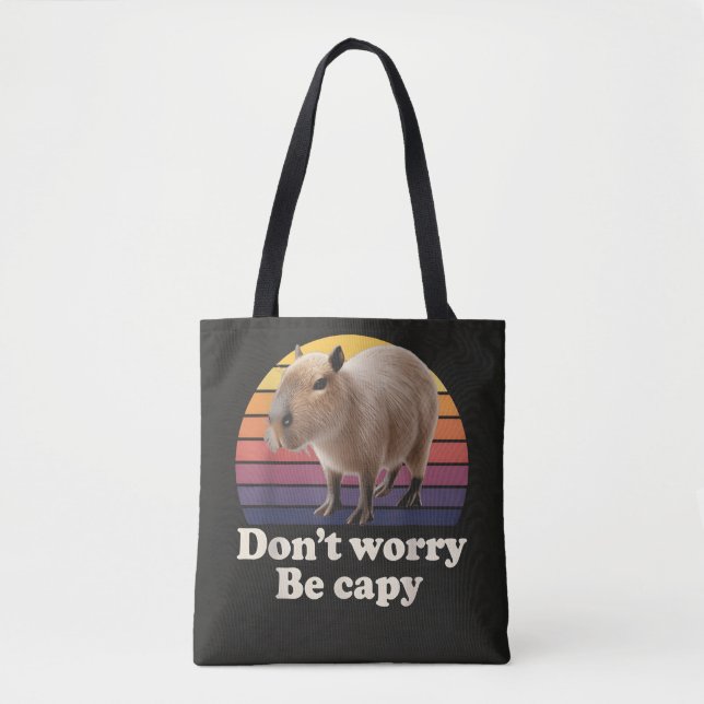 Don't Worry Be Capy Cute Capybara Pun Design Tote Bag (Front)