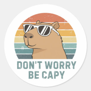 Dont Worry Be Capy Funny Retro Capybara Classic Round Sticker