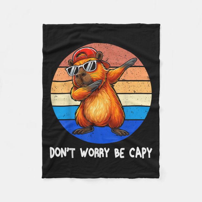 Dont Worry Be Capy Retro Rodent Funny Capybara Men Fleece Blanket (Front)