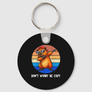 Dont Worry Be Capy Retro Rodent Funny Capybara Men Key Ring