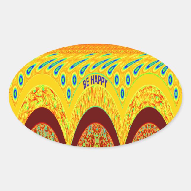 Don't Worry Be Happy Art Print Design Oval Sticker (Front)