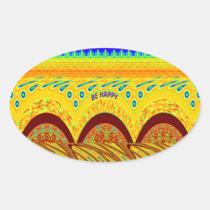 Don't Worry Be Happy Art Print Design Oval Sticker