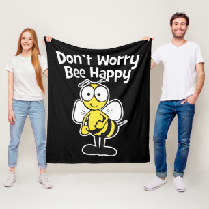 Don't Worry Be Happy Bee   Bumble Bee Black Fleece Blanket