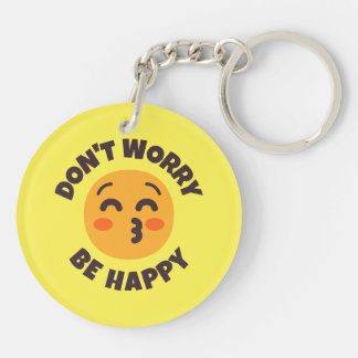 Don't Worry Be Happy Custom Text & Colours Emoji Key Ring