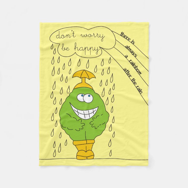 Don't Worry Be Happy Funny Creature in Rain Fleece Blanket (Front)