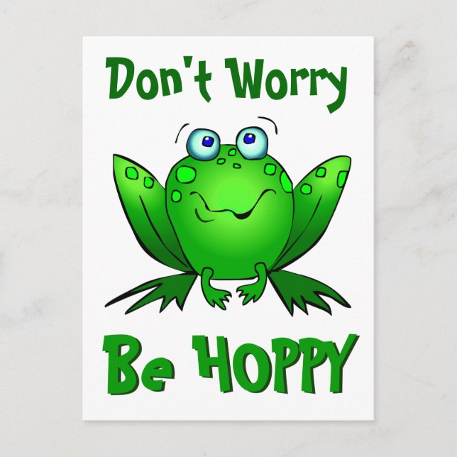 Dont Worry Be Hoppy Cute Green Frog w Blue Eyes Postcard (Front)