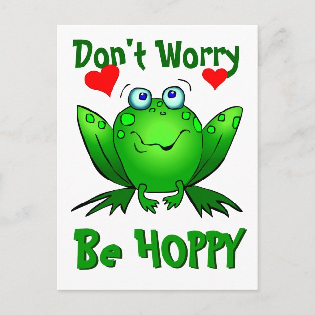 Dont Worry Be Hoppy Cute Green Frog w Hearts Postcard (Front)