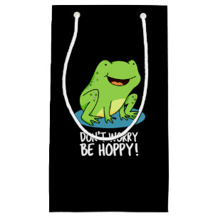 Don't Worry Be Hoppy Funny Happy Frog Pun Dark BG Small Gift Bag