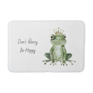 Don't Worry Be Hoppy Green Frog Crown Bath Mat