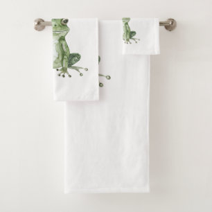 Don't Worry Be Hoppy Green Frog Crown Bath Towel Set