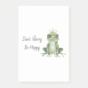 Don't Worry Be Hoppy Green Frog Crown Post-it Notes