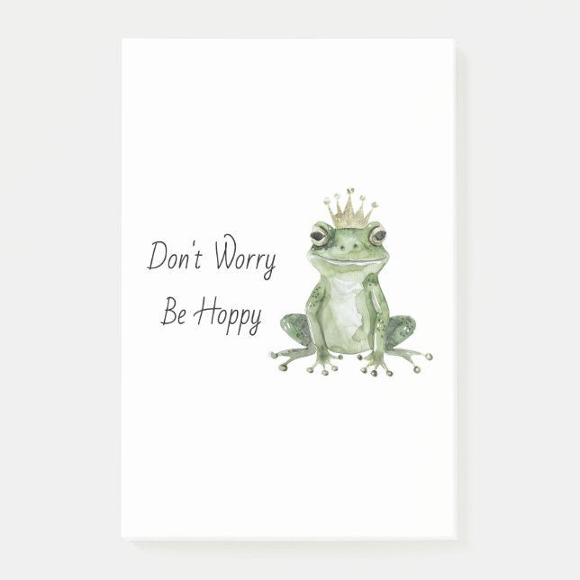 Don't Worry Be Hoppy Green Frog Crown Post-it Notes (Front)