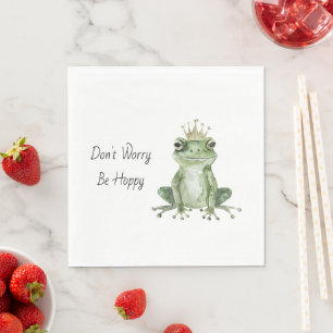 Don't Worry Be Hoppy Green Frog Napkin