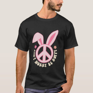 Dont Worry Be Hoppy Peace Bunny Easter Retro Groov T-Shirt