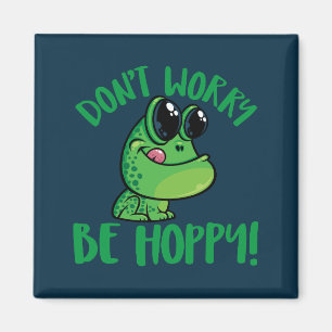 Don't Worry Be Hoppy Smiling Cartoon Frog Magnet