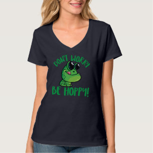 Don't Worry Be Hoppy Smiling Cartoon Frog T-Shirt
