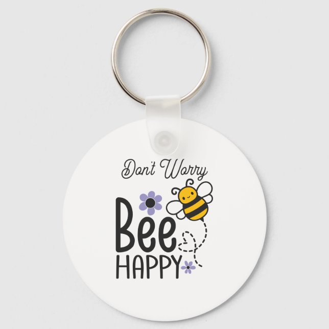 Don't Worry Bee Happy Floral Heart Key Ring (Front)