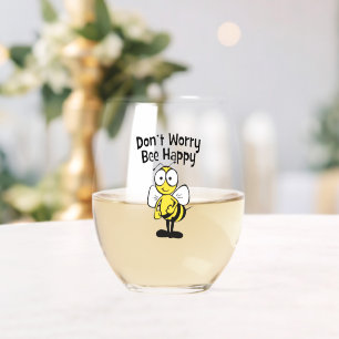Don't Worry Bee Happy Stemless Wine Glass