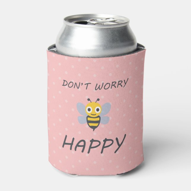 Don't worry bee happy with bee emoji can cooler (Can Front)