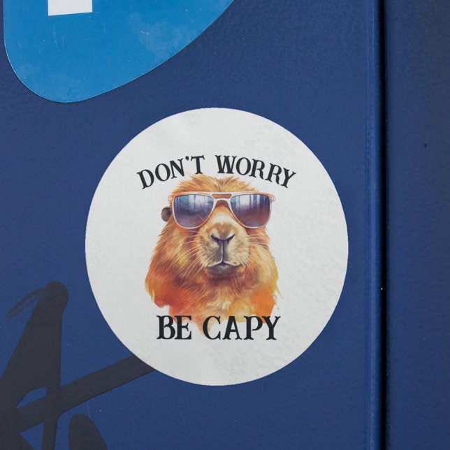 Don't Worry Capy Happy Capybara  Classic Round Sticker (Creator Uploaded)