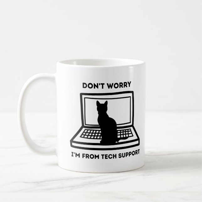 don't worry I'm from tech support, funny cute cat Coffee Mug (Left)