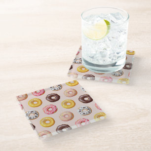 Donut Bakery Shop Pattern Glass Coaster