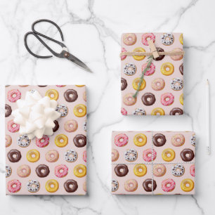 Donut Bakery Shop Pattern Wrapping Paper Sheet
