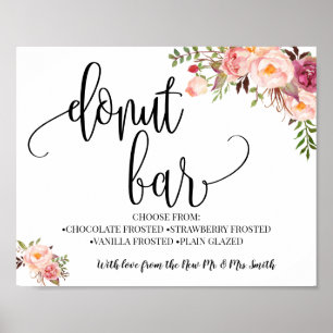 Donut bar party wedding reception pink boho chic poster