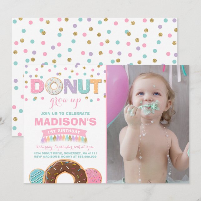 Donut Birthday Invitation Donut Grow Up Party (Front/Back)