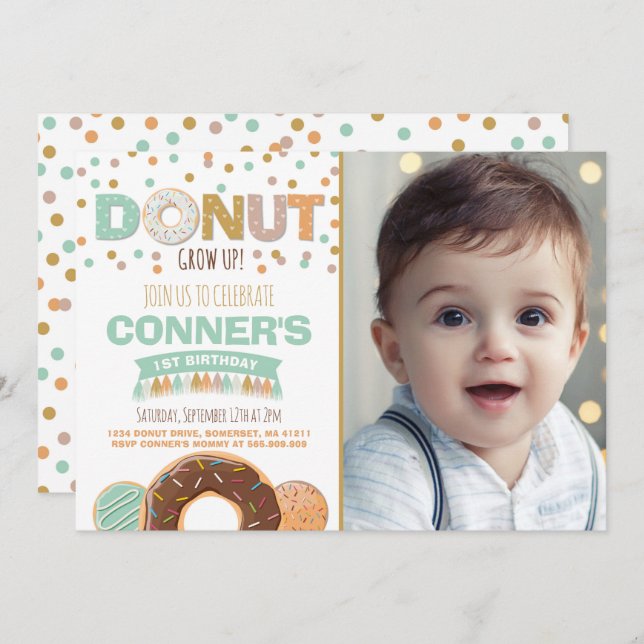 Donut Birthday Invitation Donut Grow Up Party (Front/Back)