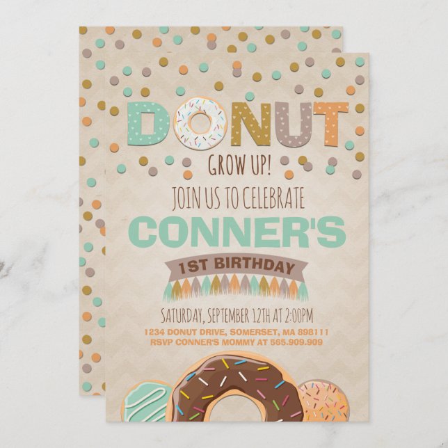 Donut Birthday Invitation Donut Grow Up Party (Front/Back)