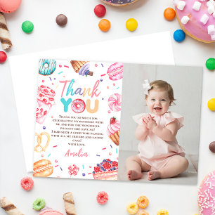 Donut Candy Girl Birthday Photo Thank You Card