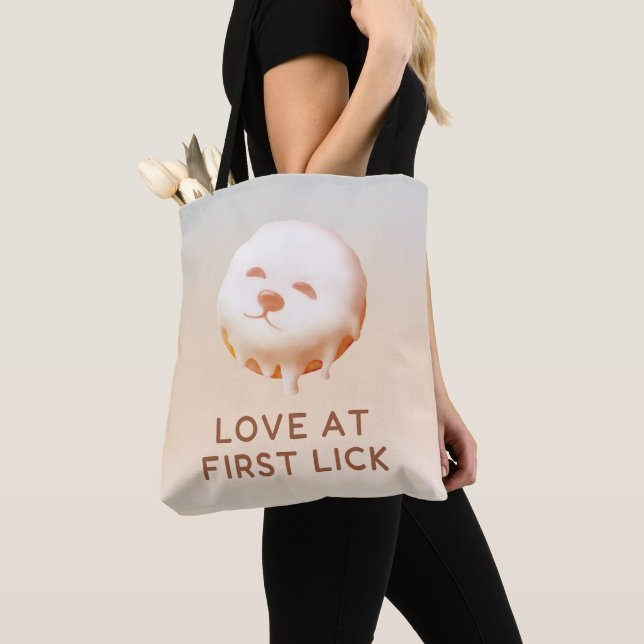 Donut Dream: Glazed Smile Pup Repeat Pattern Tote Bag (Close Up)