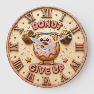 Donut Give Up Funny Fitness Donut Decor Large Clock
