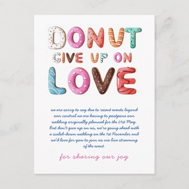 DONUT Give Up On Love Change of Date Plans Cards (Front)