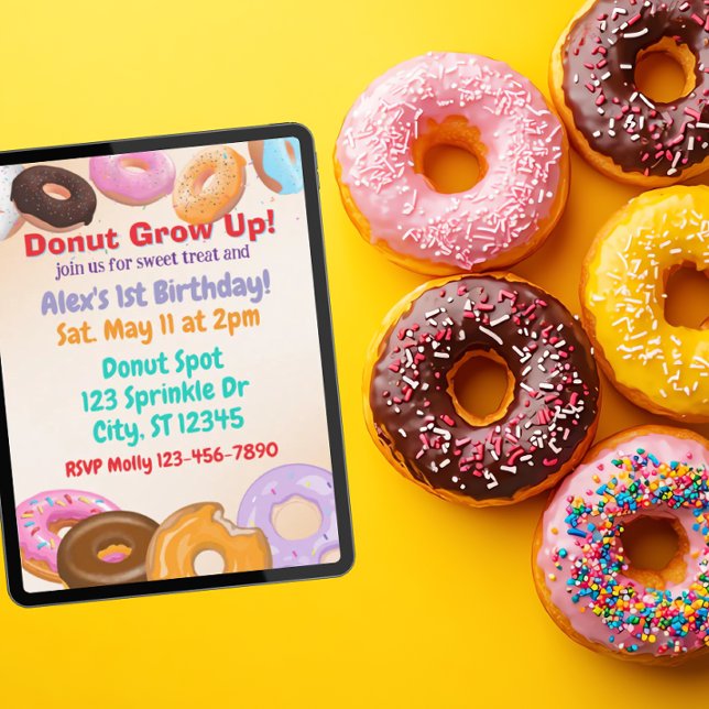 Donut Grow Up 1st Birthday Invitation (Creator Uploaded)