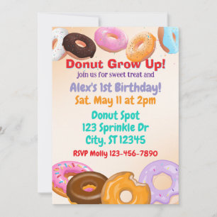 Donut Grow Up 1st Birthday Invitation